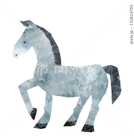 切り絵風テクスチャの灰色の馬のイラスト 切り絵風テクスチャの灰色の馬のイラスト 132624703