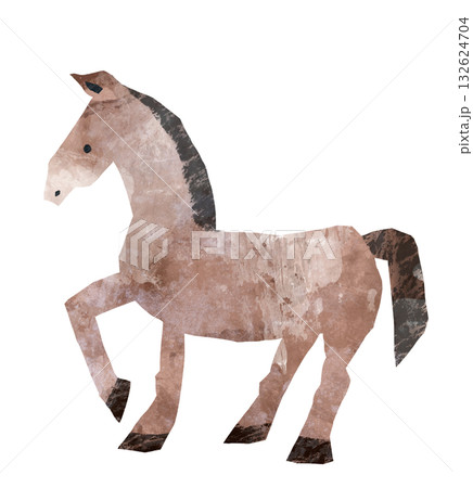 切り絵風テクスチャの茶色い馬のイラスト 切り絵風テクスチャの茶色い馬のイラスト 132624704