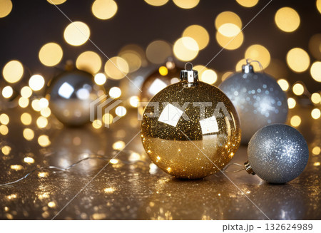 Golden glittering Christmas balls Golden glittering Christmas balls 132624989