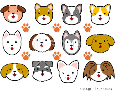 動物（犬）の顔スタンプ12種類 132625083
