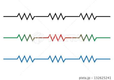 Three resistors in series and parallel connected in series formula and diagram. Colorful Resistor Symbol Illustrations on White Background. 132625241