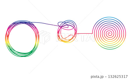 Tangle and untangle, psychotherapy and psychology concept problems solution vector line illustration. Tangle and untangle, psychotherapy and psychology concept problems solution vector line illustration. 132625317