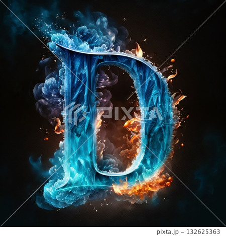 Burning uppercase letter D in the smoke, isolated on black background Burning uppercase letter D in the smoke, isolated on black background 132625363
