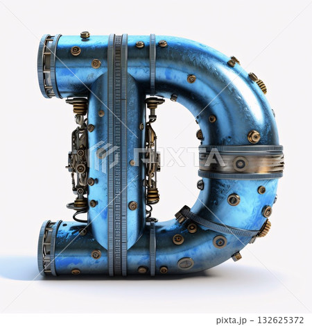 Mechanical alphabet made from metal. Letter D. 3D rendering 132625372