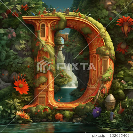 Font design for letter D in the jungle with flowers - illustration for children Font design for letter D in the jungle with flowers - illustration for children 132625403