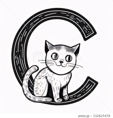 Cute hand drawn cat. Vector illustration. Isolated on white background. letter C Cute hand drawn cat. Vector illustration. Isolated on white background. letter C 132625478