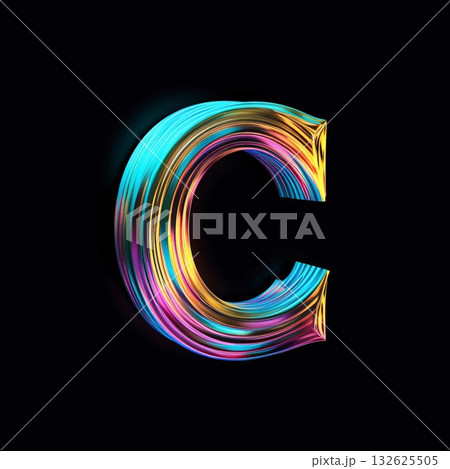 Colorful neon letter C uppercase. 3D rendering isolated on black background Colorful neon letter C uppercase. 3D rendering isolated on black background 132625505