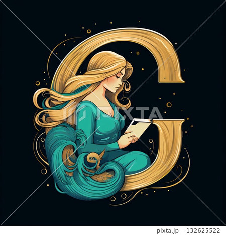 Girl reading a book in the form of letter C. Vector illustration. Girl reading a book in the form of letter C. Vector illustration. 132625522