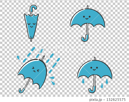 可愛的雨景簡約插畫集（含人臉）向量圖 132625575