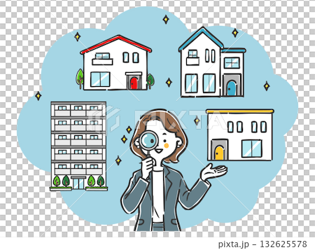 幫忙尋找房屋的女商人（向量圖） 132625578