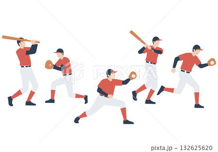 野球の動作を描いたスポーツイラスト素材カラー版 132625620