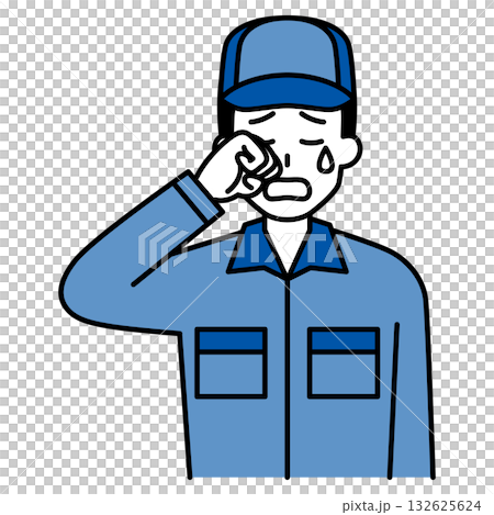 泣くつなぎ作業服の男性 泣くつなぎ作業服の男性 132625624