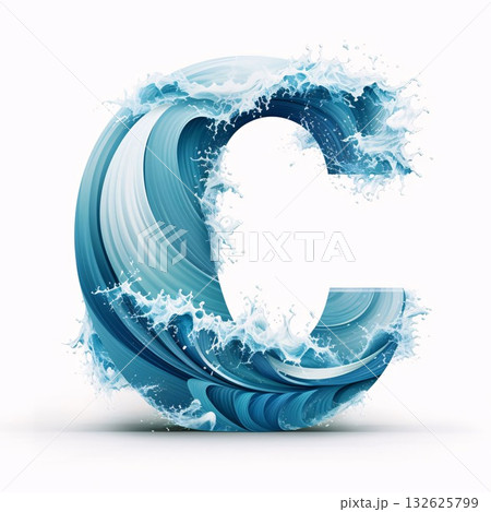 Blue water wave font. Letter C. 3d vector illustration. 132625799