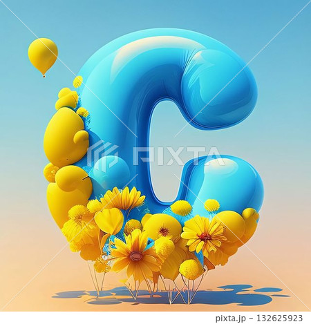 3D illustration of the letter C in the form of balloons and flowers 132625923