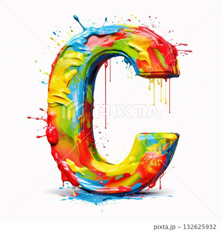 Colorful liquid splash alphabet, letter C. 3d render isolated on white background Colorful liquid splash alphabet, letter C. 3d render isolated on white background 132625932