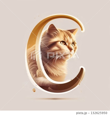 Ginger cat in the form of the letter C, vector illustration Ginger cat in the form of the letter C, vector illustration 132625950