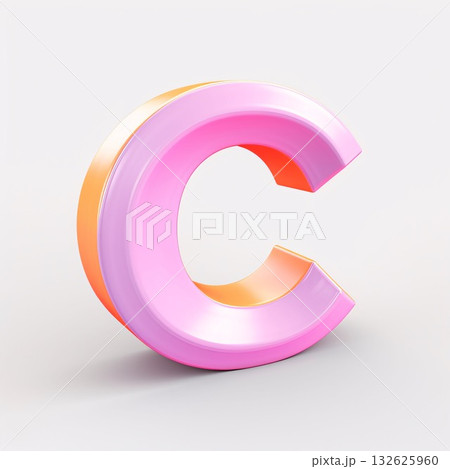 3d glossy pink and orange letter C isolated on white background, computer generated images 132625960