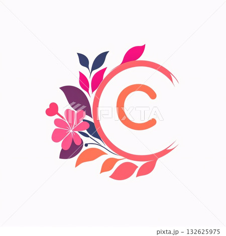 Letter C logo with floral ornament. Floral vector logo template. Letter C logo with floral ornament. Floral vector logo template. 132625975