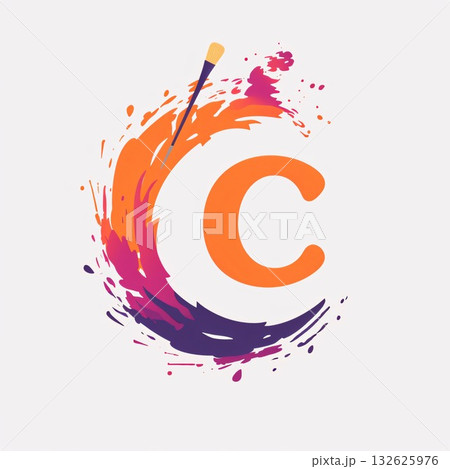 Letter C with brush and paint splash. Vector illustration for your design Letter C with brush and paint splash. Vector illustration for your design 132625976