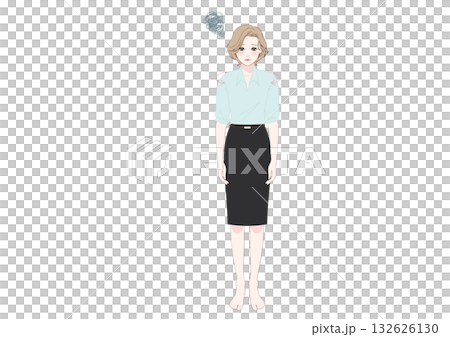 姿勢の悪いオフィス女性巻き肩猫背全身 132626130