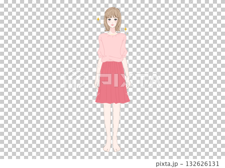 Good posture young woman pink outfit whole body Good posture young woman pink outfit whole body 132626131