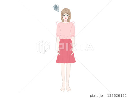 姿勢の悪い若い女性巻き肩猫背全身 132626132