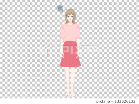 姿勢の悪い若い女性巻き肩猫背全身 132626132