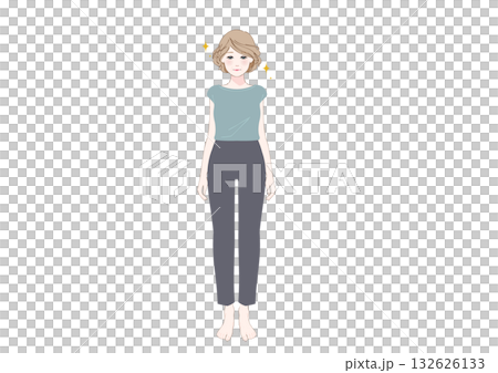 姿勢の良い中高年女性カジュアル全身 132626133