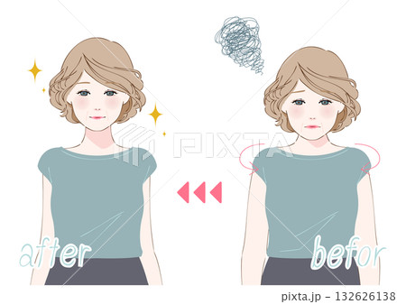 姿勢改善ビフォーアフター中高年女性上半身 132626138