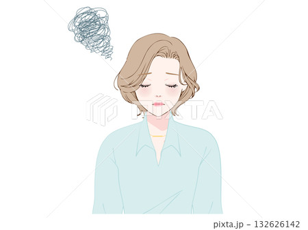 猫背巻き肩のオフィス女性上半身悩み落ち込み 猫背巻き肩のオフィス女性上半身悩み落ち込み 132626142