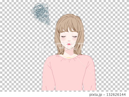 Depressed and worried young woman, upper body pink 132626144