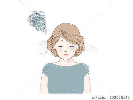 落ち込み悩む中高年女性上半身ミント 132626146