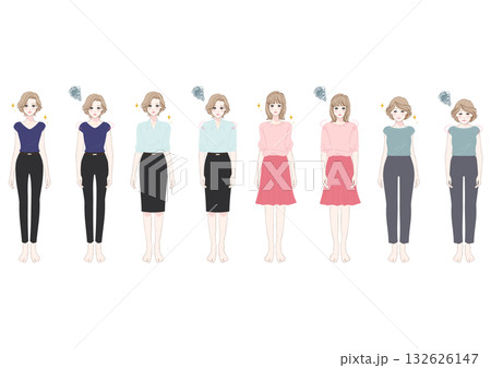 姿勢改善ビフォーアフター女性フルボディ比較セット 姿勢改善ビフォーアフター女性フルボディ比較セット 132626147