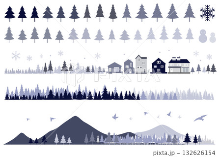 雪が降る街並みのシルエットのイラストセット 背景イラスト 雪が降る街並みのシルエットのイラストセット 背景イラスト 132626154