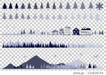 Snowing cityscape silhouette illustration set background illustration 132626154