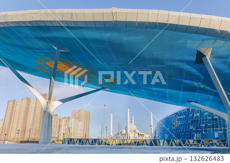 Modern architectural urbanistic city Astana. Futuristic buildings, mosque, Nur-Sultan, Astana, Kazakhstan. High quality photo Modern architectural urbanistic city Astana. Futuristic buildings, mosque, Nur-Sultan, Astana, Kazakhstan. High quality photo 132626483