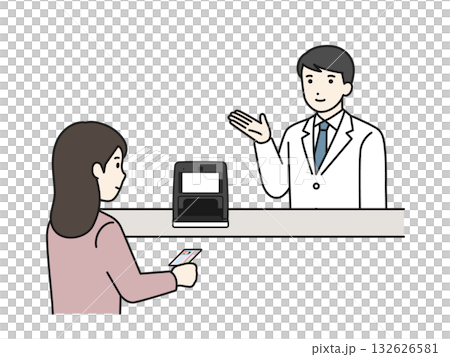 マイナンバーカード受付を案内する薬剤師 132626581
