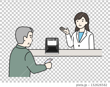 藥劑師向顧客示範如何領取他們的「我的號碼卡」。 132626582