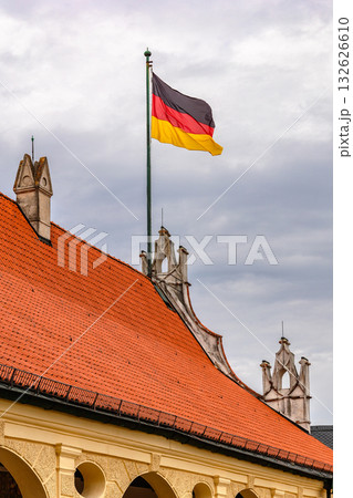 Germany flag flies on roof. High quality photo Germany flag flies on roof. High quality photo 132626610