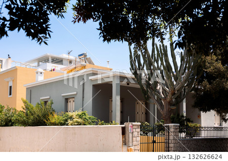 Facade of house building in city of Rhodes, Greece. High quality photo Facade of house building in city of Rhodes, Greece. High quality photo 132626624