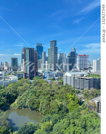 Aerial view of skyline Bangkok city, Thailand with blue sky Aerial view of skyline Bangkok city, Thailand with blue sky 132627349