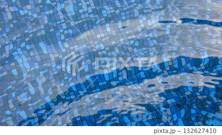 Swimming pool water surface and ripple wave with blue mosaic tiles 132627410