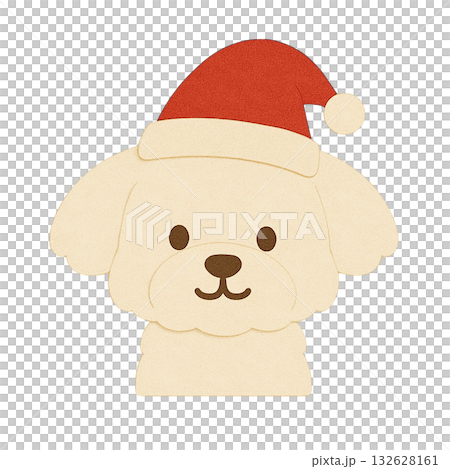 【聖誕節】一隻戴著聖誕帽的馬爾濟斯犬插圖 132628161