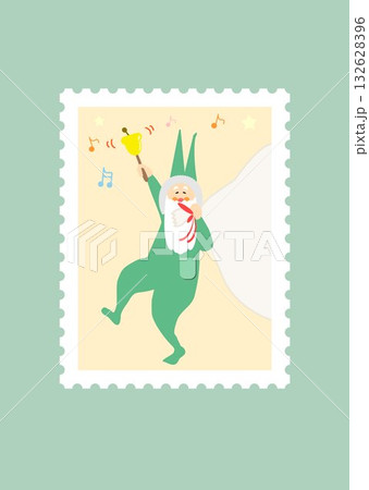 クリスマス　サンタクロース　切手メール　緑　イラスト　ベクター 132628396
