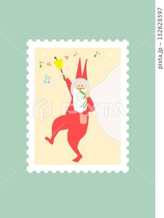 クリスマス　サンタクロース　切手メール　ピンク赤　イラスト 132628397
