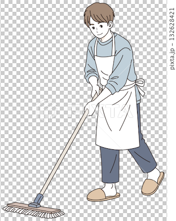 男人用拖把清潔地板 132628421