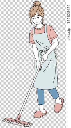 モップで床掃除をする女性 132628422