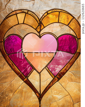 ハートのステンドグラスのある風景　AI画像 132628665