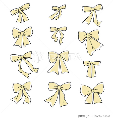 かわいいリボンのイラスト素材　黄色 132628708