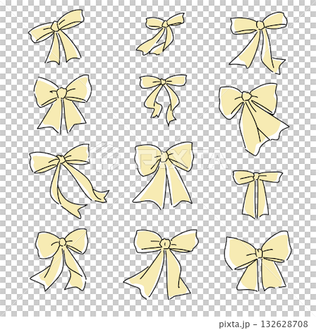 かわいいリボンのイラスト素材　黄色 132628708